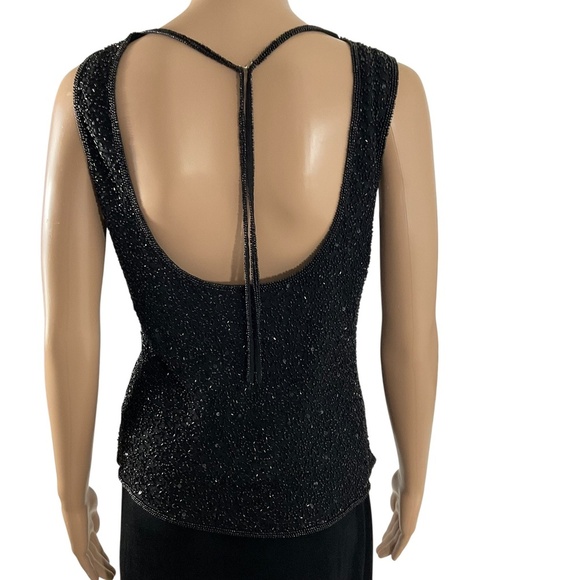 Vintage Scala Black Beaded Sequins Sleeveless Silk Top Size Large - Picture 8 of 13